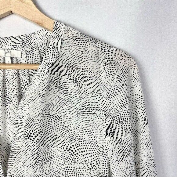 Joie Peterson B White & Black Spotted Silk Split Neck Long Sleeve Blouse S - Picture 4 of 5